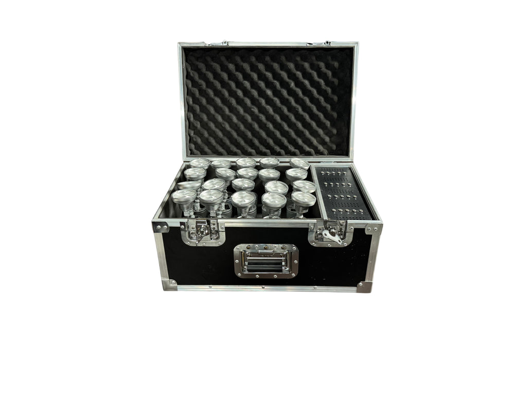 Both Lighting 10W battery-powered wireless DMX pin spot cannon with adjustable zoom, ideal for stage lighting and effects.