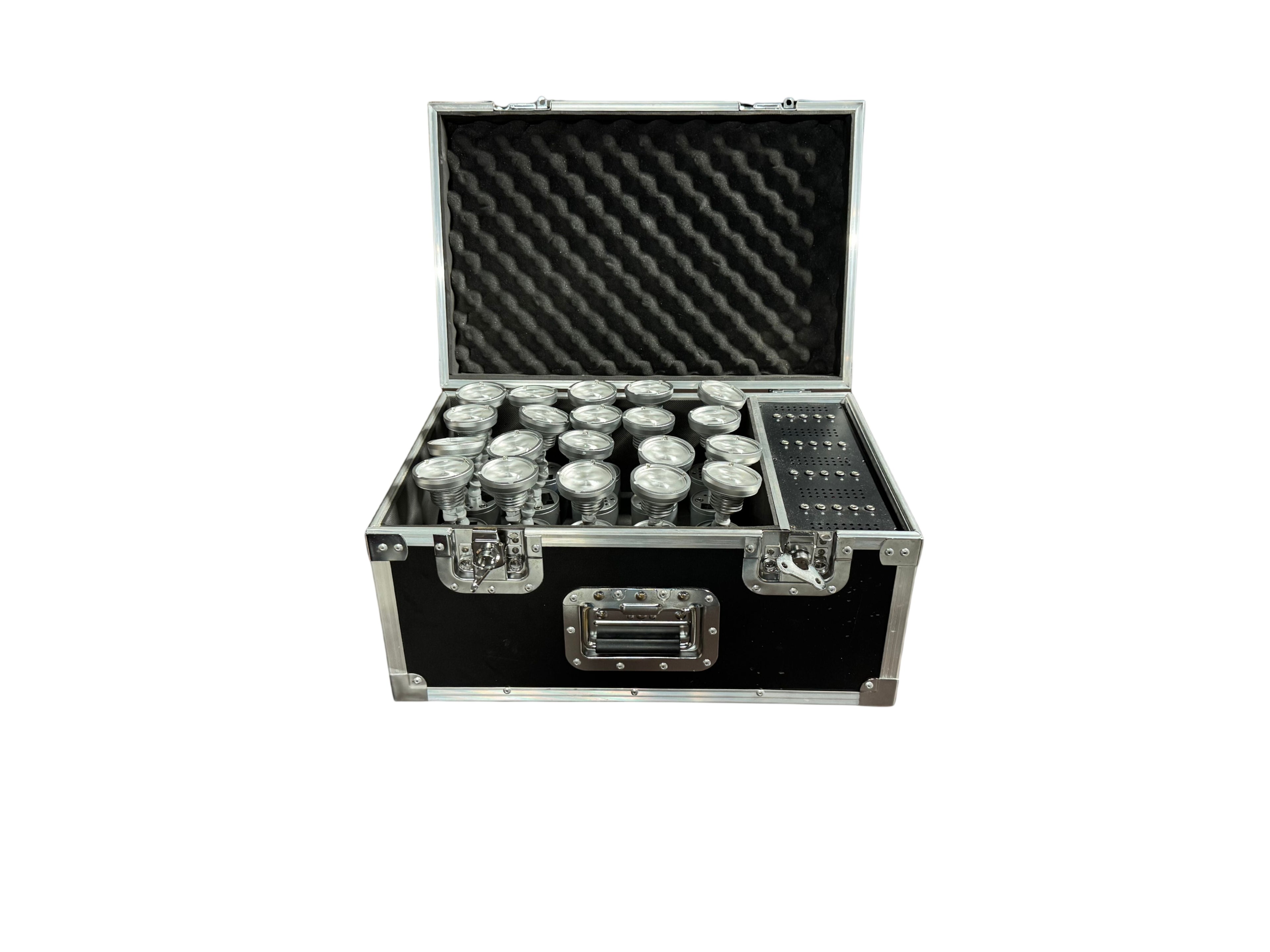 Both Lighting 10W battery-powered wireless DMX pin spot cannon with adjustable zoom, ideal for stage lighting and effects.