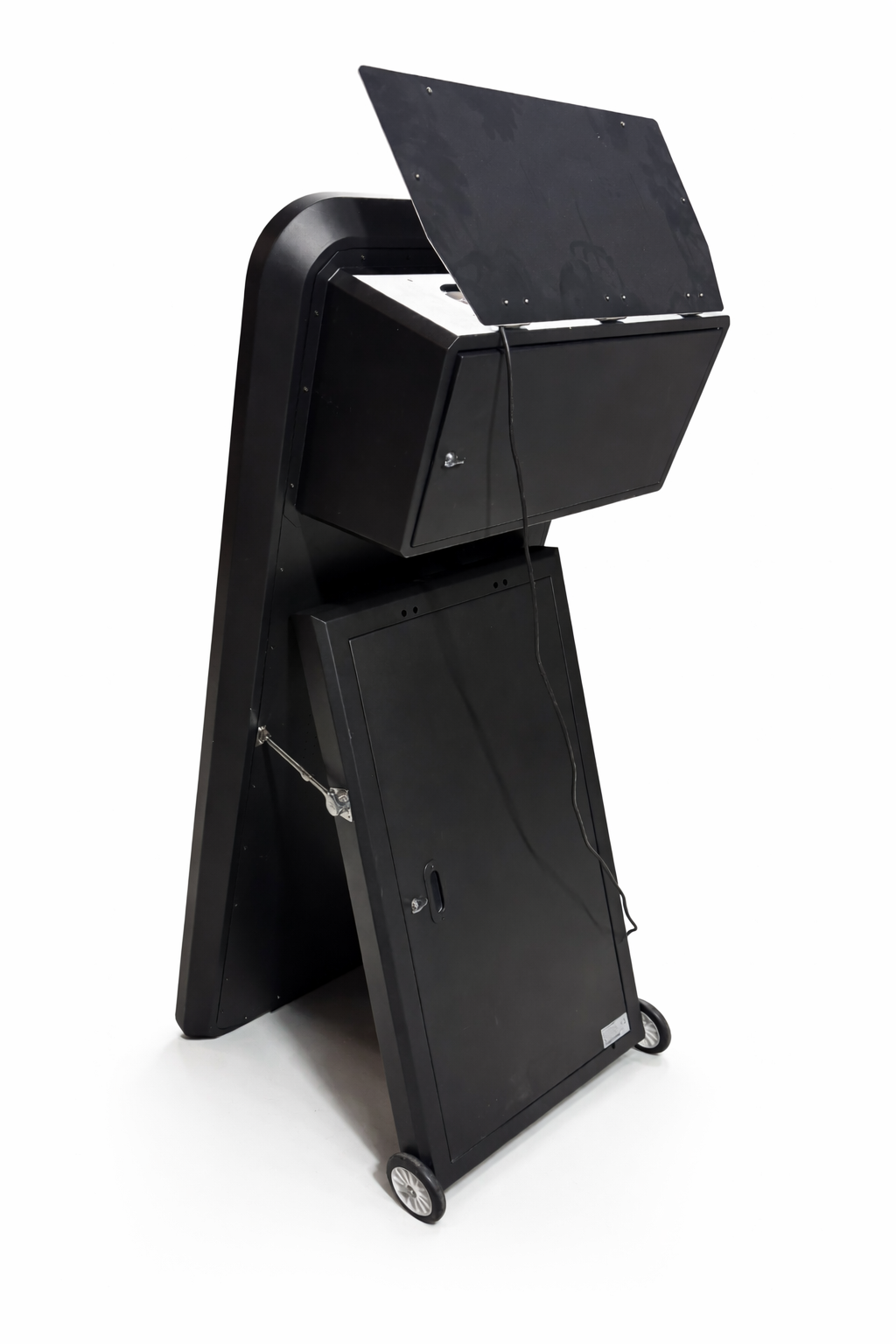 DJ and Photo Booth Supply Titan 62-inch touch screen DSLR mirror photo booth with sleek mirror design and user-friendly interface.