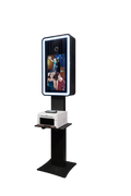 Open DJ And Photo Booth Supply mirror photo booth with touch screen, DSLR camera, and sturdy road case for events and photography.