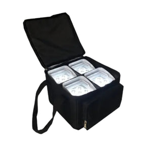 S6 Wireless LED Uplight by DJ And Photo Booth Supply displaying colorful RGBAW lighting effects on a black background.