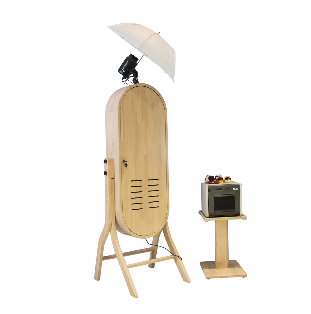 55-inch wood mirror photo booth with 21.5-inch touch screen, DJ & Photo Booth Supply, perfect for events and entertainment.