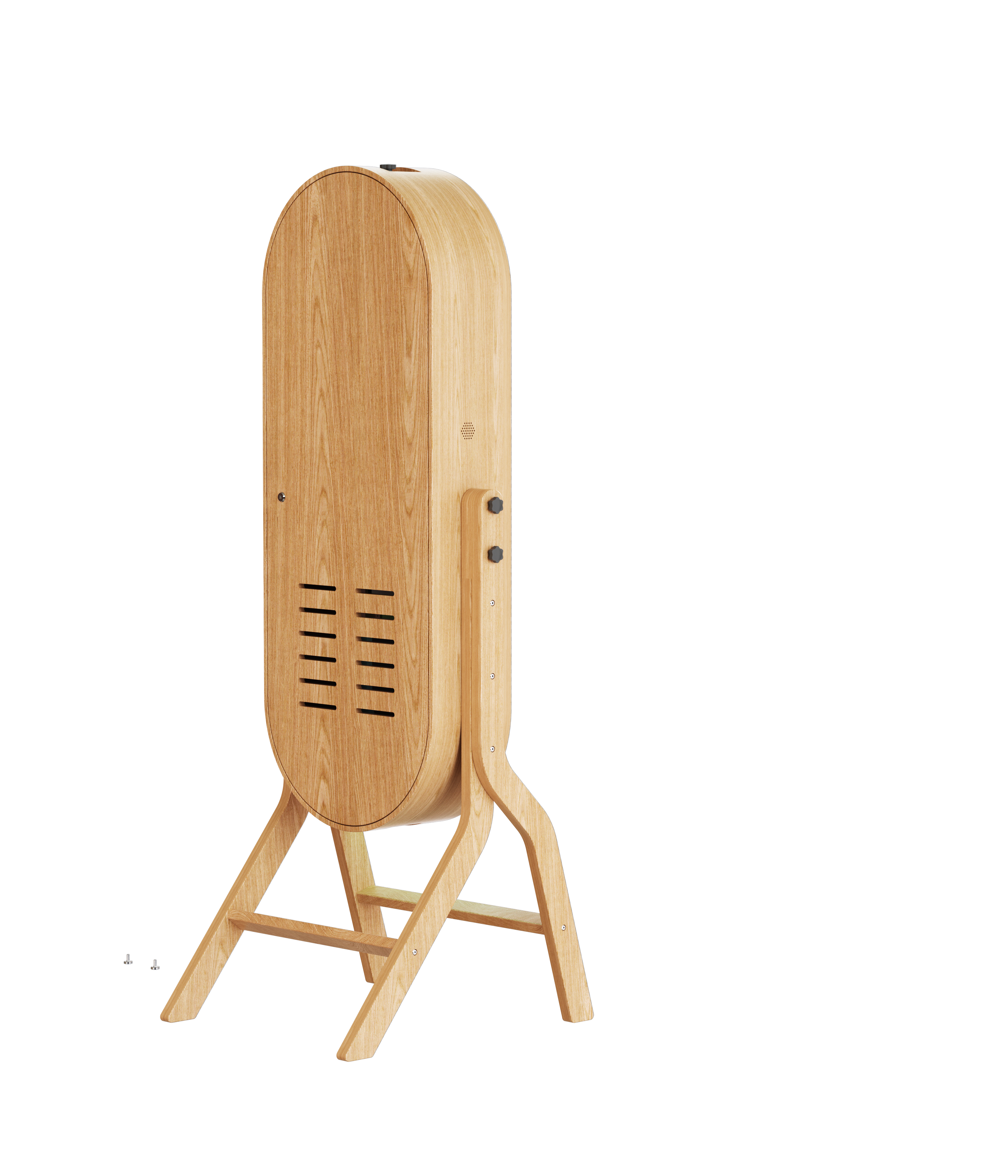 55-inch wood mirror photo booth with 21.5-inch touch screen and printer stand, ideal for events and photo sessions.