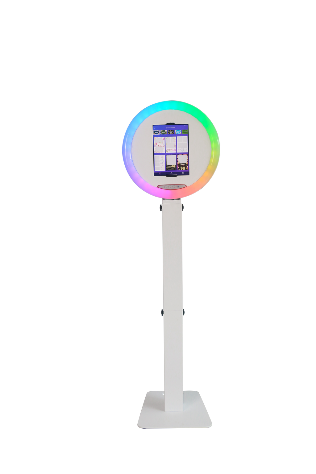 DJPBS M2-D iPad Photo Booth with round roamer surface and sleek design for engaging photo sessions.