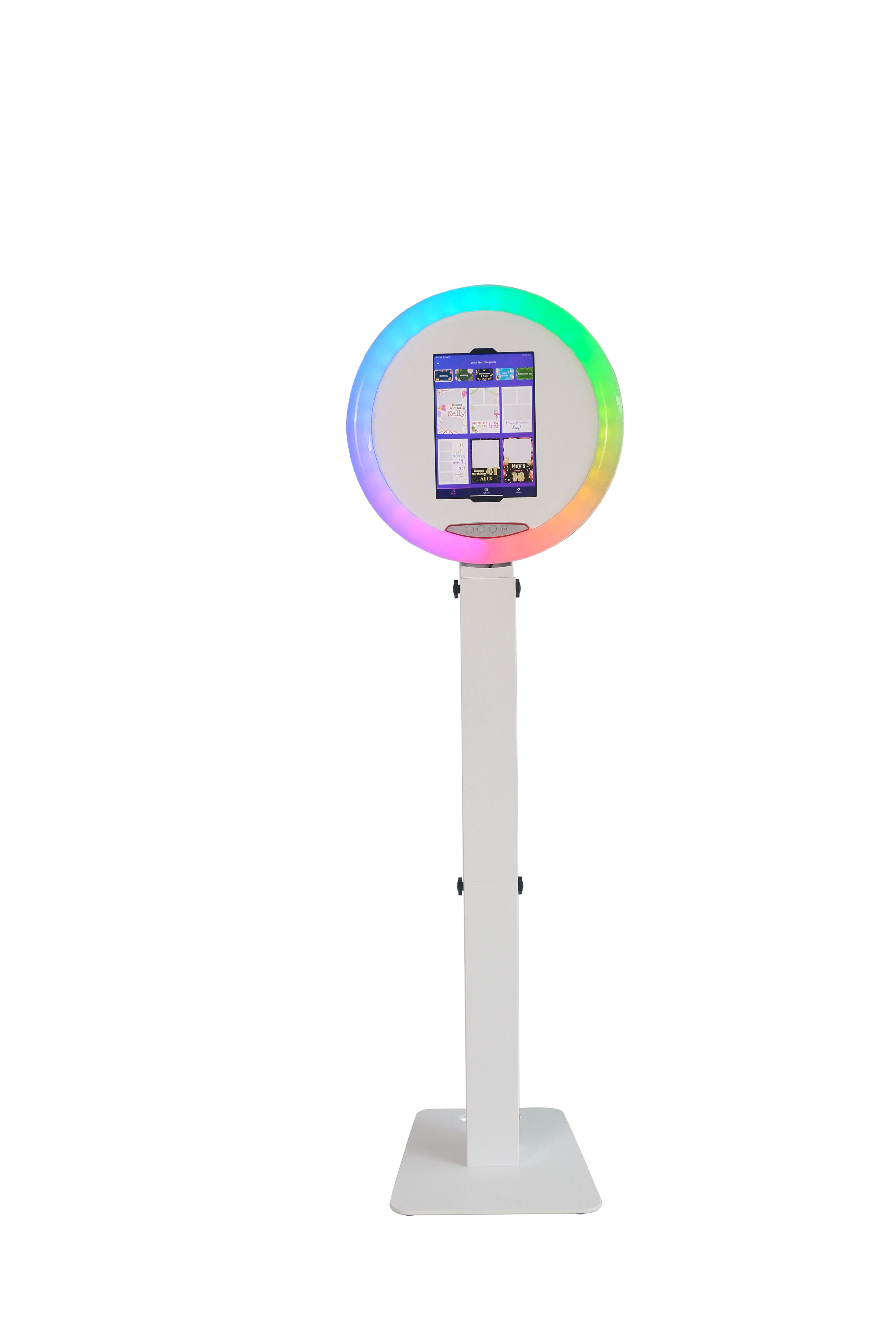 DJPBS M2-D iPad Photo Booth with round roamer surface and sleek design for engaging photo sessions.